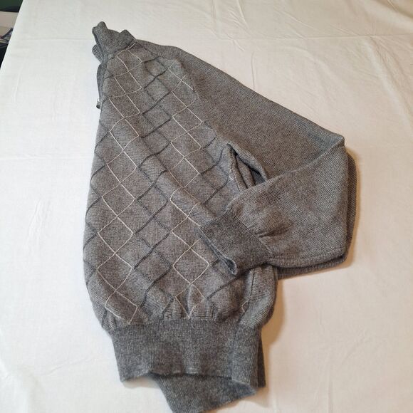 Joseph Abboud Grey Diamond Knit Alpaca Wool Quarter Zip Sweater Academia Size M - Picture 9 of 10